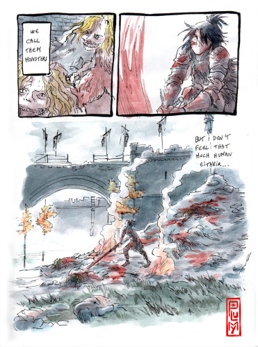 Watercolor comics page on Castle Morne in Elden Ring