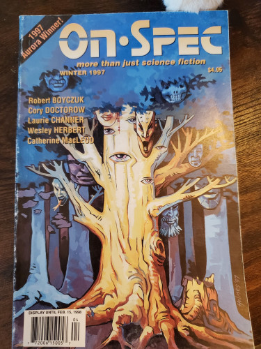 Photo of the cover of the winter 1997 issue of On Spec, featuring works by various authors including Cory Doctorow. 