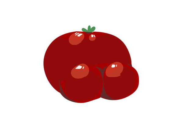 art of a tomato with a large butt, as viewed from behind.