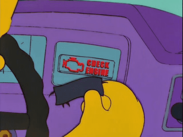 Homer Simpson placing black adhesive tape over the check engine lamp