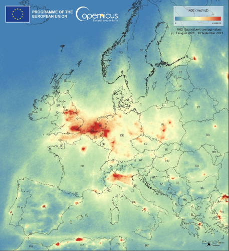 Map of Europe showing nitrogen oxide in the atmosphere. 
The Netherlands light up like a beacon. Not in a good way.
