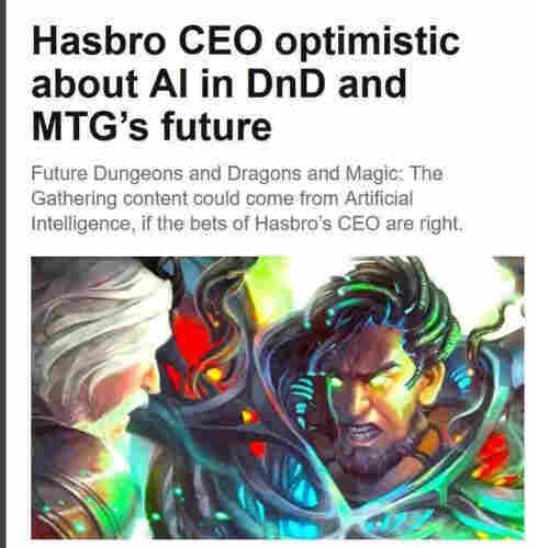 Article with headline 'Hasbro CEO optimistic about AU in DnD and MTG's Future