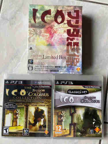 ICO and Shadow of the Colossus Collection on PS3.
Both the Japanese Limited Box set is shown as well as the US and PAL versions which really pale in comparison with poorly designed covers.