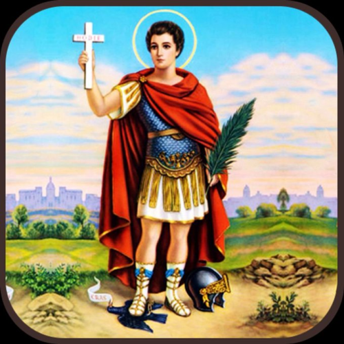 Image of Santo Expedito, Saint Expedite, patron saint of urgent causes.
Young Roman centurion squashing a crow beneath his right foot and his helm to the side of his other foot. Holding a cross in his right hand, inscribed with the Latin word hodie ("today") and a frond in his left hand.

Hodie. Hodie! HODIE!
Today. Today! TODAY!