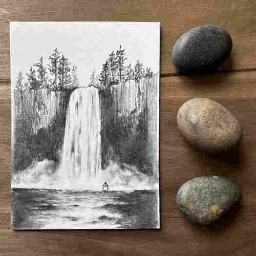 Pencil drawing of a waterfall