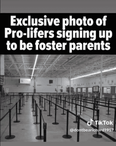 (Photo of a completely empty line)  Exclusive photo of Pro-lifers signing up to be foster parents