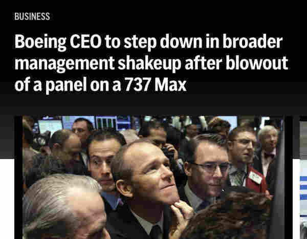 headline Boeing CEO to step down in broader management shakeup after blowout of a panel on a 737 Max

Zero consequences; all the reward. America!