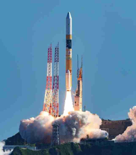 The launching rocket, in an image distributed by Mitsubishi