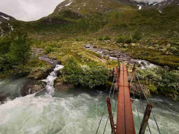 Small bridge on a hiking trail in norway