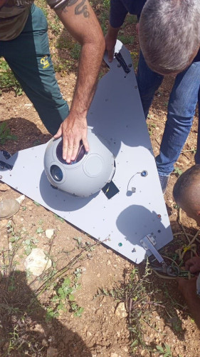 parts of the Israeli spy balloon that was shot down by Hezbollah yesterday.