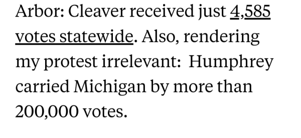Screen shot of the author saying Humphrey carried Michigan by more than 200,000 votes