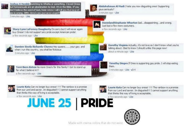 A screen shot of a bunch of conservatives complaining about Oreo's Pride Ad.