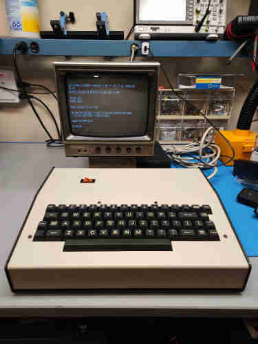 Micro-Term ACT-1 serial terminal from 1977 connected to a 9" Panasonic black and white monitor. 