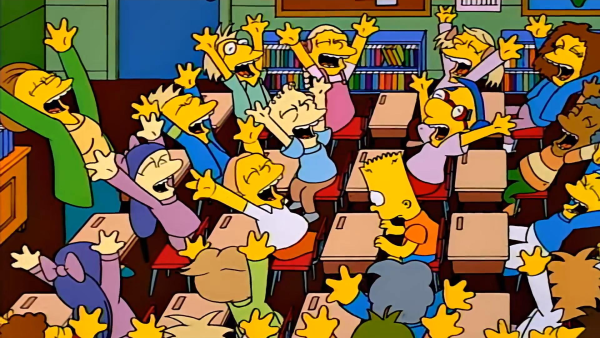 Everybody in Bart Simpson's class cheers