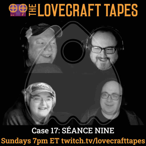 four podcasters superimposed over a ghostly planchette