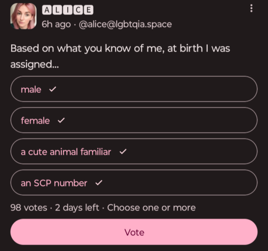 A screenshot of the poll above with all of the options selected