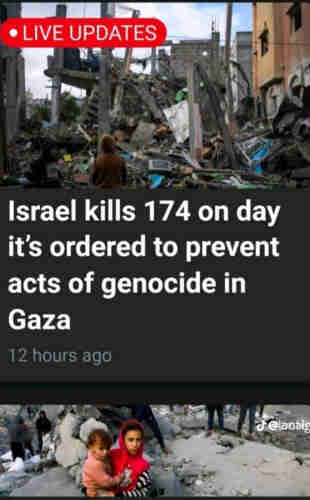 Israel killed 174 Palestinians on the day it was ordered to prevent acts of Genocide in Gaza
