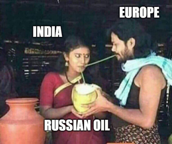 India selling Russian oil to Europe, funny meme