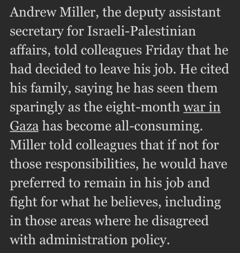 Washington Post screenshot where Miller tells colleagues he was leaving because he hasn’t seen his family more than sparingly over the past eight months. 