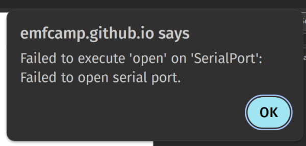 Failed to execute 'open' on 'SerialPort': Failed to open serial port.