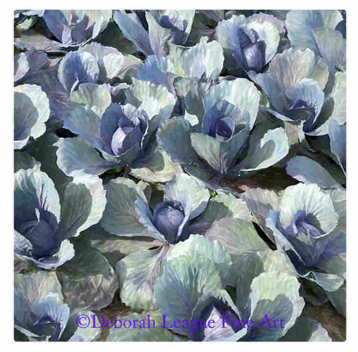 Cabbage Patch Art Print Gift Idea for Foodies and Gardners

A garden full of cabbage. Deeply veined leaves are painted in pastel shades of purple, blue and green. The inspiration for this piece came from a photograph I took at Longwood Gardens, Kennett Square, Pennsylvania in their vegetable garden.
