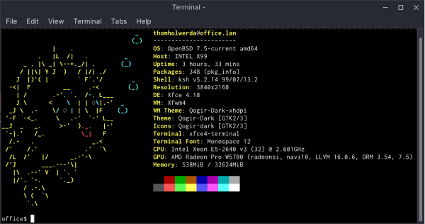 Neofetch output for OpenBSD on my worksation.