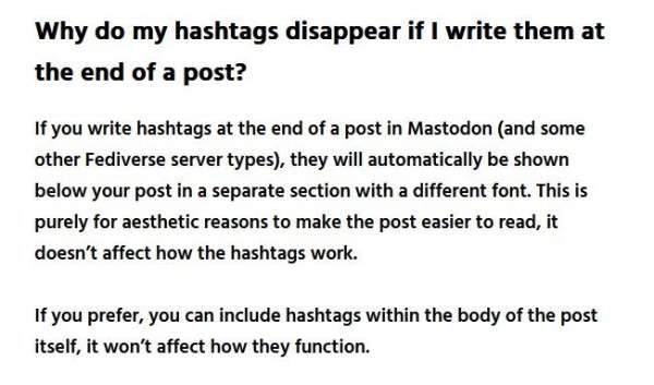 Screenshot of the feditips tutorial about hashtag, focused on the hashtag bar and how it works.