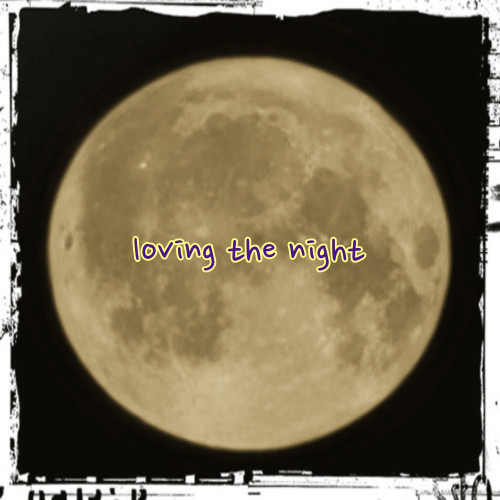 Edited picture of a moon picture I made last night. On the moon there's text that says "loving the night".