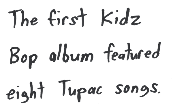 The first Kidz Bop album featured eight Tupac songs.