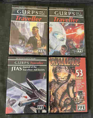Traveller CDs from Far Future Enterprises 

GURPS Traveller Disk 1 — People

GURPS Traveller Disk 2 — Starships

GURPS Traveller JTAS

Challenge Magazine