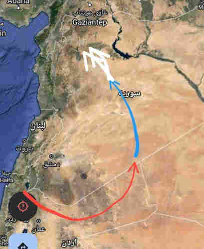 flight path of IDF fighter jets who attacked Syria and Lebanon
