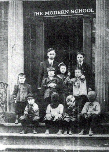 NY Modern School, c1911, Principal Will Durant and pupils. From the first issue of The Modern School magazine, public domain