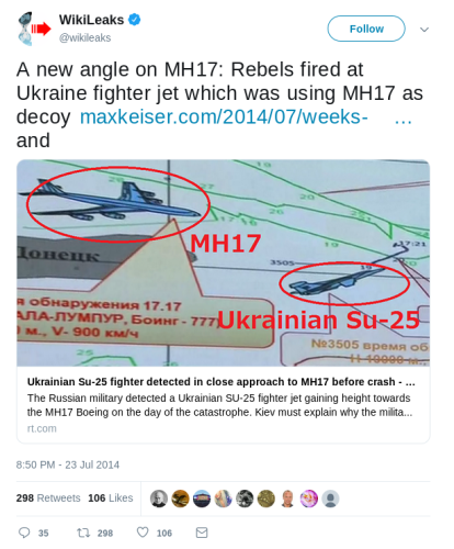 Assange repostsing a Russian fake on MH17