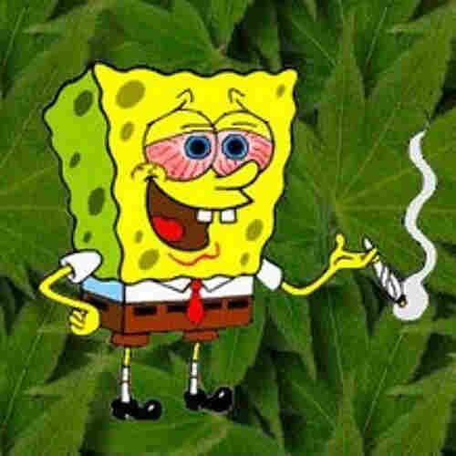 an image of the cartoon character SpongeBob smoking a joint 