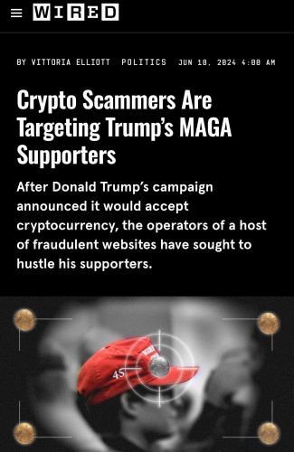 Headline Crypto Scammers Are Targeting Trump’s MAGA Supporters

I need to start a cult already. I can’t believe I don’t have eight  Maseratis yet
