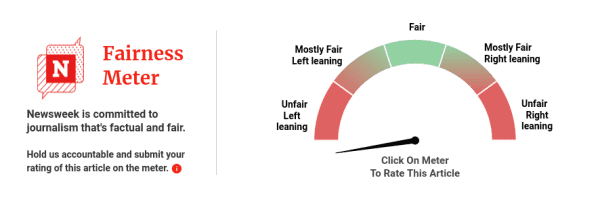 A Newsweek article includes a "Fairness Meter," where users can rate how "fair" the article is on a scale from "Unfair left leaning" to "unfair right leaning"