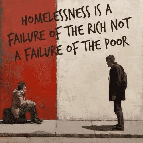HOMELESSNESS IS A FAILURE OF THE RICH NOT A FAILURE OF THE POOR