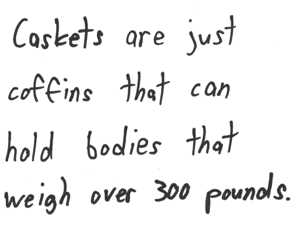 Caskets are just coffins that can hold bodies that weigh over 300 pounds.