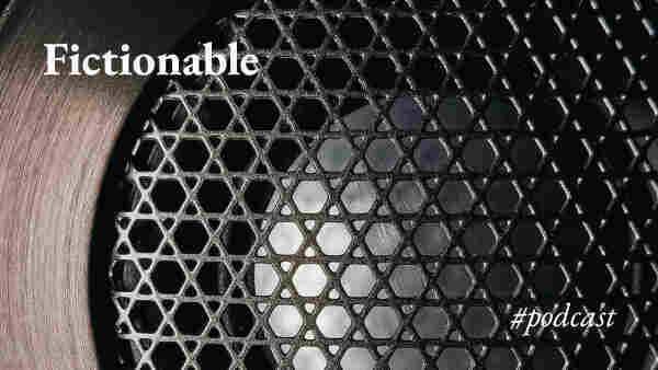 A close-up of a speaker, with the legend 'Fictionable #podcast'