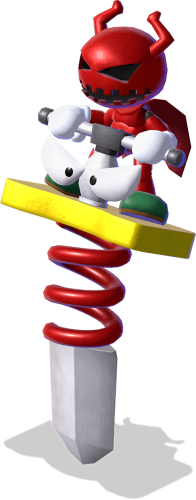 3D render of Mac, or Claymorton in the new translation, from Super Mario RPG. It's a little red guy riding a pogo stick shaped like a sword with a spring in the middle of the blade.
