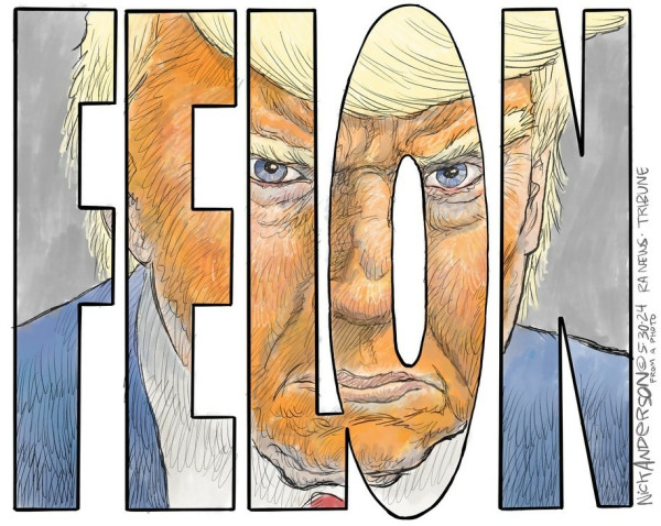 Cartoon by Nick Anderson .  Donald Trump Felon.