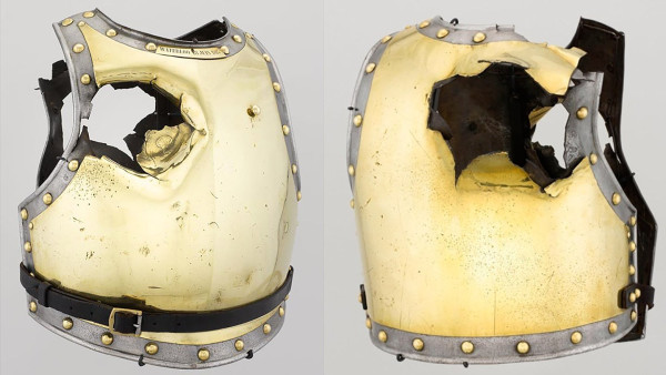 A cuirass shot through by a cannonball