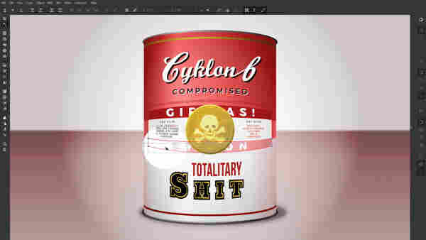 Vector illustration of a can that almost looks like the Campbell's Tomato Soup can by Andy Warhol, but not quite identical. It smells/looks a bit like Zyklon-B was used as the secret ingredient.
