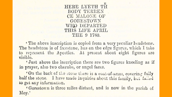 Transcript of a gravestone inscription and related commentary.