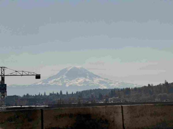 View of Mount Rainier from I-5 heading north. 