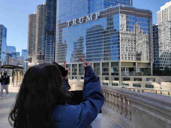 Tzipporah giving the Trump Building the middle finger with both hands