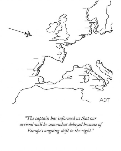 A cartoon picturing the difficulties for airlines when landing in an EU mass that has physically shifted to the right.