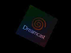 A spinning cube demo showing one side of the cube. On this side, you can see the logo of the Sega Dreamcast, the swirl, and the text "Dreamcast".