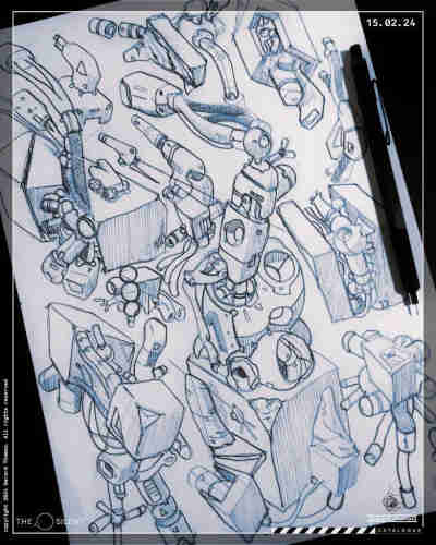 A4 page of pencil scifi shapes - a scifi mandella
