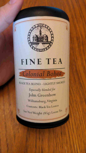 A tea canister containing Bohea (boo-hee) loose leaf blend.